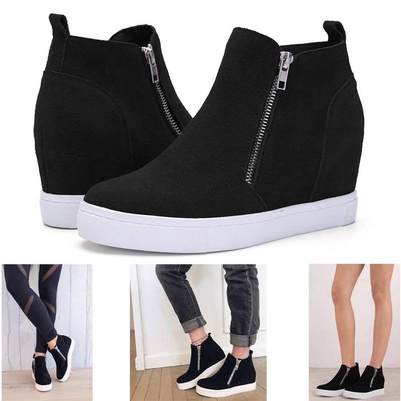 Athlefit Women's Hidden Wedge Sneakers Platform Booties Casual Shoes Wedgie Sneakers Size 8.5 Black - Image 5
